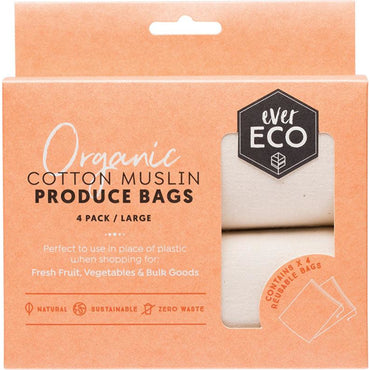 Ever Eco - Produce Bag Cotton Muslin 4 Pack Large